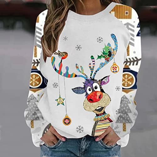 Camisas de manga comprida para mulheres Ugly Christmas Sweater Novelty Color Block Sleeve Crewneck Sweetshirts Blouse pegajosa de Natal