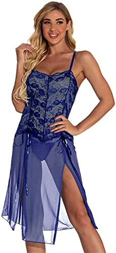 Lingerie de renda longa sexy para as camisolas femininas para a noiva Lace Chemise v pesco