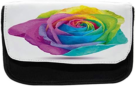 Caixa de lápis de flor aquarela lunarável, pétalas de arco -íris, bolsa de lápis de caneta com zíper duplo, 8,5