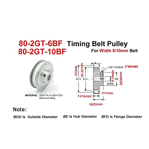 80 Dentes 2GT Polia de tempo, furo 5/6/6,35/8/10mm, largura de ajuste 6/10 mm GT2 Correia dentada, impressora 3D 80TEETH