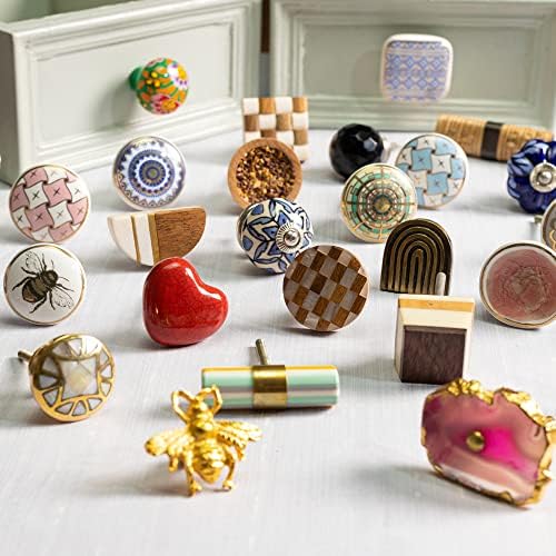 IndianShelf 20 peças botões de cômodos e puxadores | Pulls de porta do armário da cozinha de flores | Hardware do botão branco | Armários botões cerâmicos | Botões vintage para gavetas da cômoda | Botões de móveis para cômoda