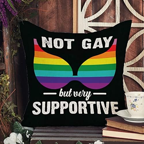 Não é gay, mas muito solidária, capa de travesseiro romântico, capa de arco -íris lésbica gay lésbica gay gay lgbtq almofada capa quadrada decortaive travesseiro decoração de casa para quarto sofá de sala de estar 20x20in
