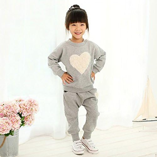 Roupfits + Set Sleeve Tracksuit Long Prind Heart Casy Crianças calças garotas roupas e conjunto de presentes de fita de