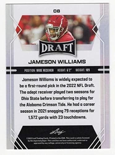 Jameson Williams RC 2022 LEAF Draft de varejo Red #8 nm+ -MT+ NFL Football XRC Rookie