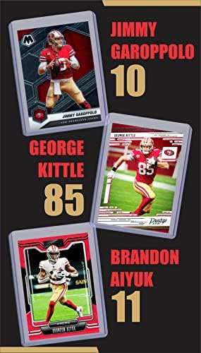 Cartões de São Francisco 49ers: Garoppolo, Kittle, Aiyuk, Samuel, McCaffrey ou Mitchell, Warner ou Bosa, Montana, Steve Young, Trey Lance Started Football Starp & Legends Trading Card & Wristbands Bundle