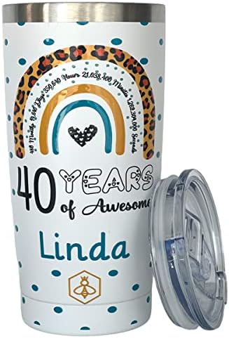 Biddlebee 40º Birthday Gifts Mulheres viajam de café com tampa deslizante | Copo isolado de aço inoxidável à prova de derramamentos