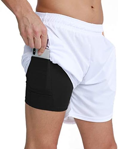 Congye Men's Running Gym 2 em 1 esportes STORTS SCORTS RÁPIDOS SHORTS REPRIGADOS TREINAMENTO AO ANTERO DE 7 SHORTS com bolso do telefone