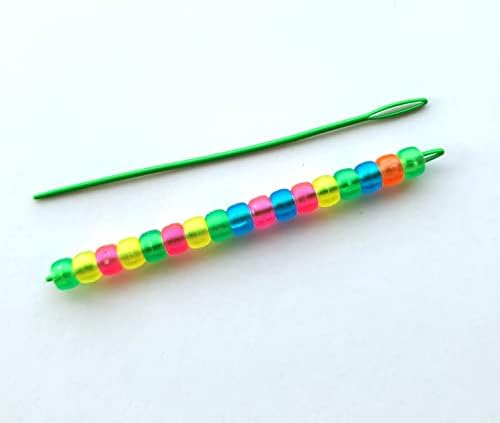 BEAD KIDS ACULAS DE CORTURA PLÁSTICA, 4 peças agulhas de miçangas coloridas para crianças e costura de artesanato artesanal