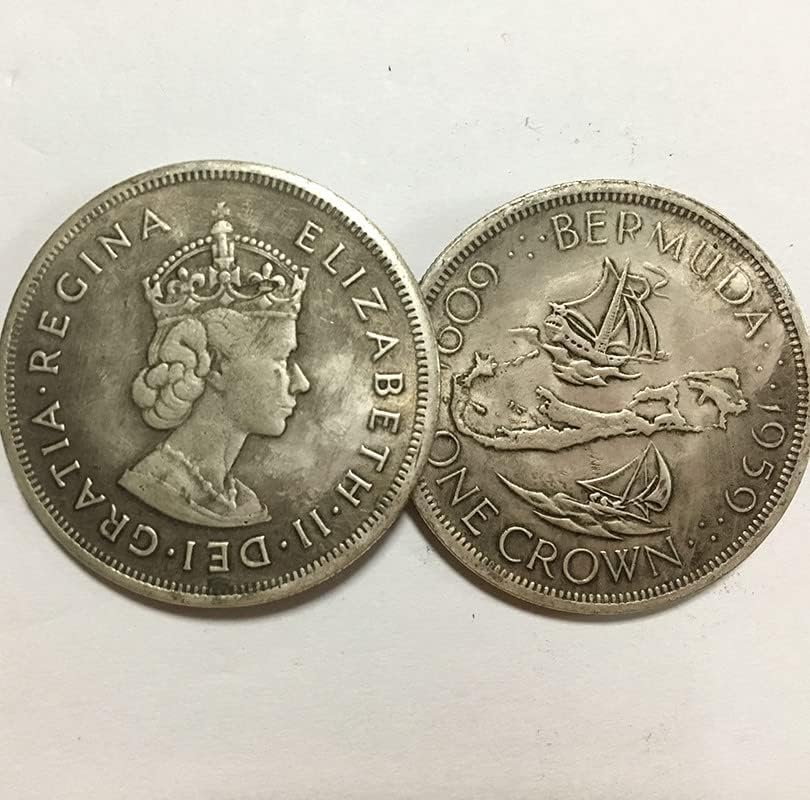1959 Bermuda Coin comemorativa 1 Coroa comemorativa de moeda de prata Dólar de prata Rainha da Inglaterra Coleção de moedas antigas
