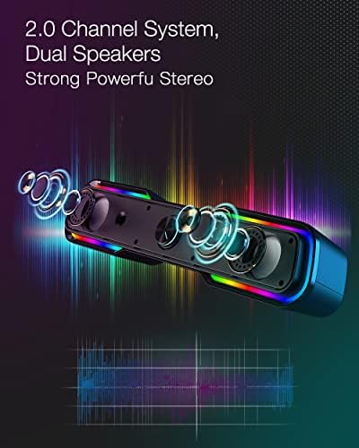 Alto-falante de barra de som do computador RGB RGB, 2 * 6W Gaming PC alto