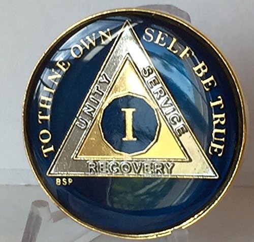 1 ano da meia -noite azul AA Medallion Chip Tri Plate Gold & Nickel Plated Serenity Oração