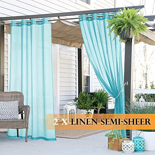 Ryb Home Curtains ao ar livre - Look Linen Look Semi -Sheer Curtins respiráveis ​​Drapes d'água à prova d'água e seca rápida