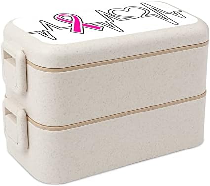 Câncer de mama batimentos cardíacos duplo empilhável Bento lancheira moderna recipiente bento com conjunto de utensílios