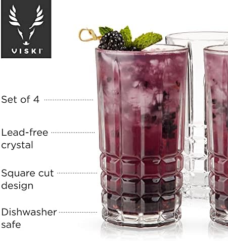 Viski Highland Highball Drinking Glasses Conjunto de 4 - Conjunto de presentes de copo de coquetel de cupro de cristal premium, 12 oz