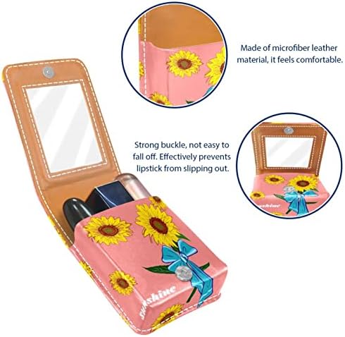 Caixa de batom Oryuekan com espelho bolsa de maquiagem portátil fofa bolsa cosmética, desenho animado de girassol no verão
