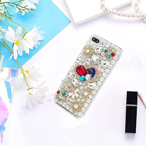 AS -ZEKE elegante capa de telefone compatível com o Samsung Galaxy S22 6,1 polegada 2022, Bling Handmdae Series Sweet Heart Flowers Floral Girls Women Cover Caso - White