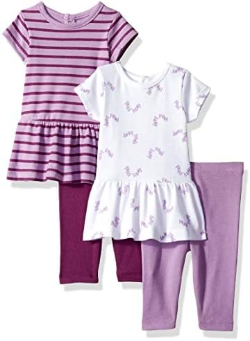 Hanes Ultimate Baby Girls Set 2 Dresses de manga curta com 2 leggings