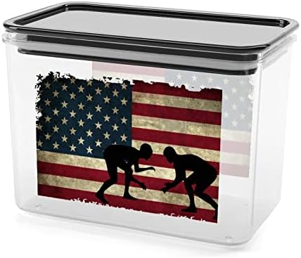 USA FLAG WRESTLING-1 Caixa de armazenamento de plástico organizador de alimentos recipientes com tampa para cozinha