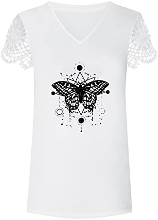 Camas femininas Tamas de luva de renda V Tops fofos para mulheres Trendy Soldy Sunflower Print Rgular Fit Tunic Tops