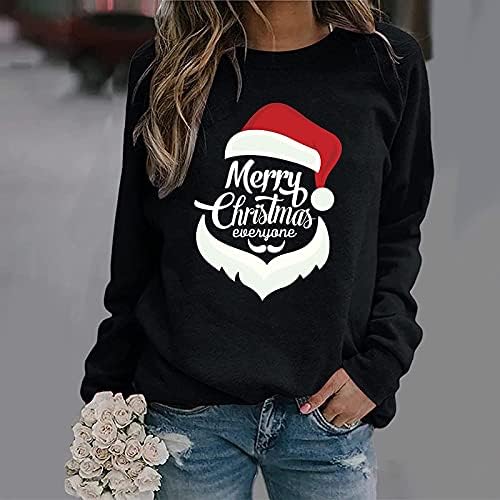 Molho de Natal Feminino fofo Santos Hat Pullover Natal Impressão de manga longa Camisas de suéter de férias blusas Tops
