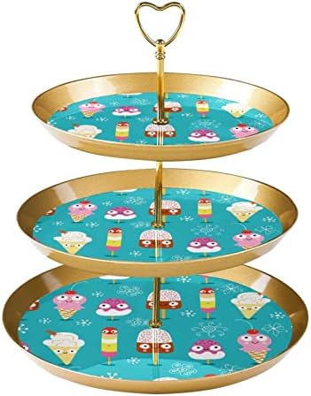 Stand de bolo de 3 camadas, torre de exibição de sobremesa de sorvete, suporte de cupcake redondo de plástico que serve bandeja para festa de chá de chá de aniversário comemoração de chá de bebê