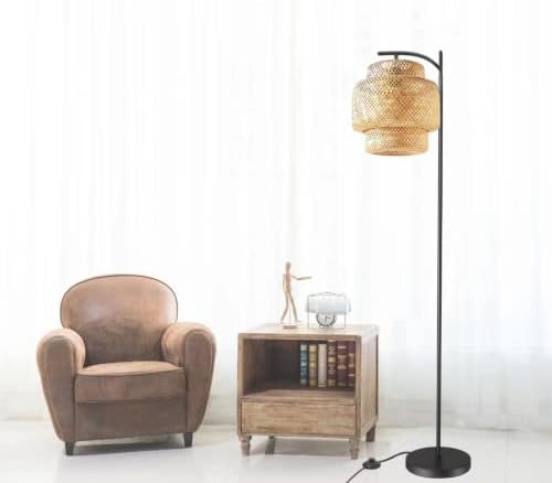 Lâmpada de piso de vime com Danggeoi para sala de estar com 3 temperaturas de cor lâmpada LED, lâmpada de vime de bambolador