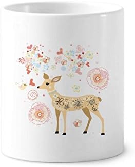 Flor Love Love Bird Deer dentes escova de caneta caneca de cerâmica
