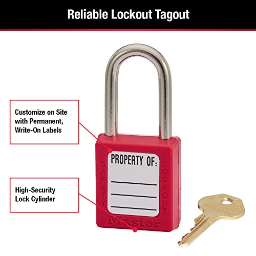 MASTER Lock 410Red Lockout Tagout Safety Padlock com chave