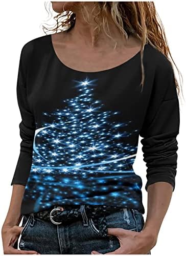 Camisas de manga comprida para mulheres 2022 Camisas de Natal iluminam a blusa e tops de caça de neon de casbulantes de caswneck.