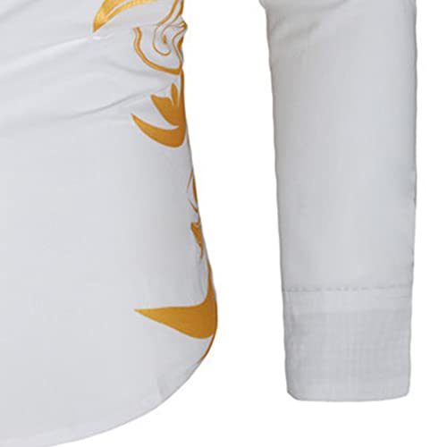 Masculino imprimir botão para baixo camisa de vestido dourado de mangas compridas camisas longas camisas casuais camisa de camisa de boate