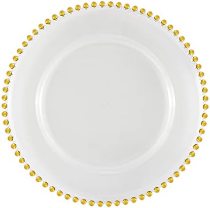 Orbis - placas de carregador transparente com contas de prata - conjunto de 12 - inclui um estojo de proteção - carregadores de pratos - pratos prateados para eventos - placas de casamento - placas decorativas de acrílico