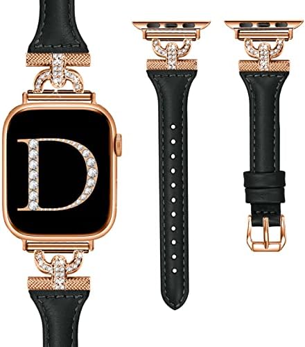 Oulucci Bandas de couro fino compatíveis com banda Apple Watch 40mm 41mm 38mm 44mm 45mm 49mm 42mm, diamantes em forma de D para iwatch