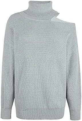 Camisolas para mulheres malha robusta de manga comprida suéter de pulôver casual gola alta