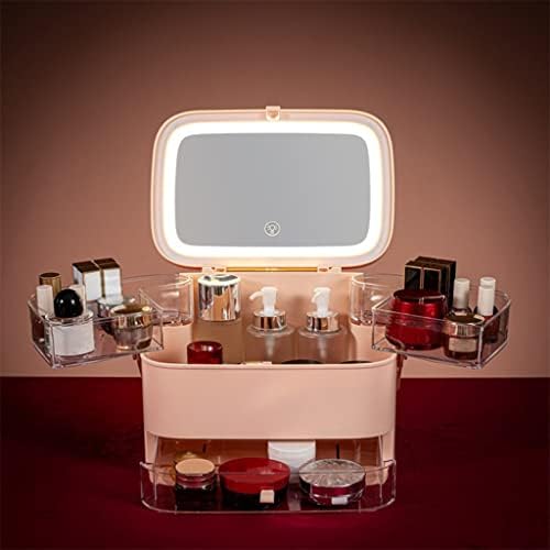 Caixa de armazenamento cosmético xmtxzym com e organizador de maquiagem leve de desktop LED Organizador de gaveta