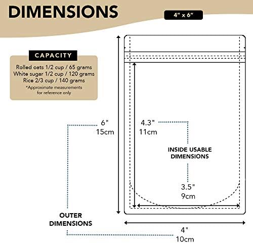 Produtos Yuugen Kraft Stand-up Bouch Sachs com alumínio, fechadura de zíper e entalhe de lágrima-reutilizável, sede em calor | Armazenamento para alimentos, itens não alimentares, casa e negócios - 50 PCs