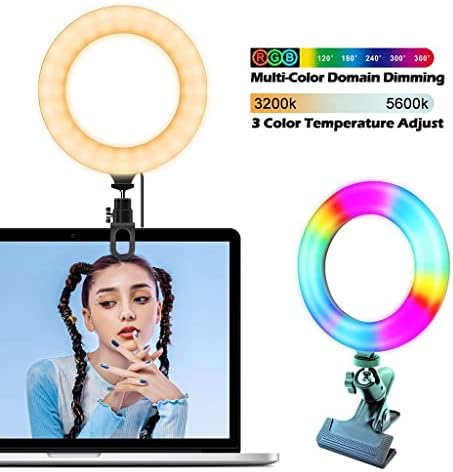 Luz de preenchimento do anel de LED 6 '', luz do anel de selfie RGB, Bi-Color Dimmable 3200-5600K, para Video Video Vlog Transmissão