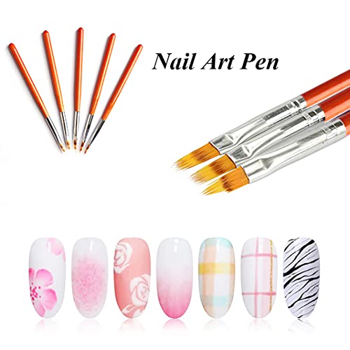 Jerclity 5pcs Champagne Color Lace ombre Pincéis de unhas gradiente canetas detalhadas do unhel Art Brush Gel Builder para