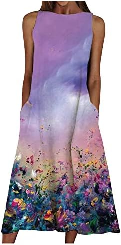 Vestido floral de fehlegd para mulheres redondo colando vestidos midi midi vestido retrô de praia solta de praia com bolso