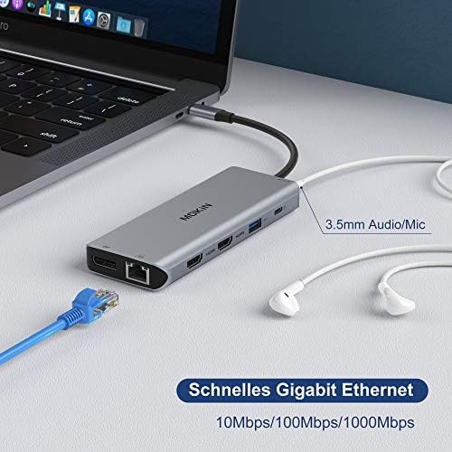 USB C Hub, Estação de ancoragem USB C 13 em 1 adaptador Tipo Triple Tipo C com HDMI 4K duplo, DP, carregador PD, Gigabit