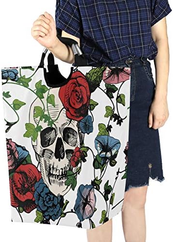 Auuxva Skull Rose Rosed Roupa de lavanderia Cesta dobrável Roupa de lavanderia cestas de armazenamento Dirty Baskets Retângulo