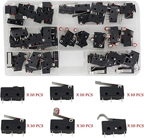 Berrysun Micro Switches 60pcs Micro interruptor/interruptor limite da caixa 5A250VAC KW11-3Z Mini Micro-Switch com Pulley Machine