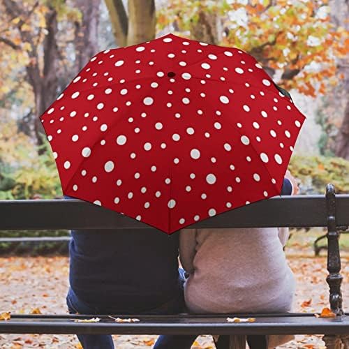 DOTS vermelhos brancos Viagem guarda -chuva portátil do vento dobrável à prova de vento para chuva Auto aberto
