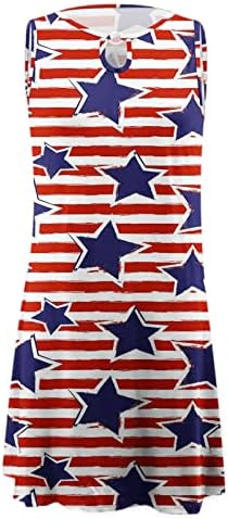 4 de julho Vestido para mulheres Vestido de tanque de verão casual American Flag American Hueseless O-pescoço estrelas listras