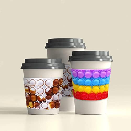 6 peças Pop Bubble reutilizável Silicone Cup Sleeves, Isolador de xícara de café quente e gelado lavável para bebida,