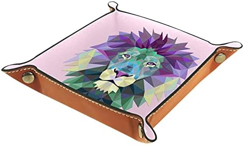Porta de bandeja de manobrista de couro - colorida de mesa de mesa de leão poligonal para leão organizador de armazenamento