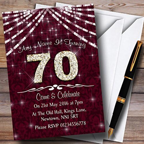 70º Claret & White Bling Sparkle Birthday Party Convites personalizados