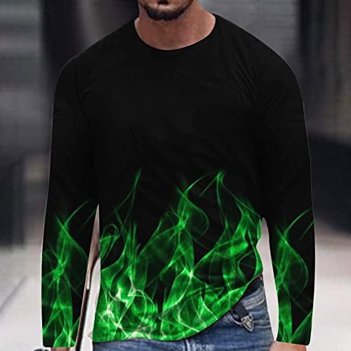 T-shirt 4zhuzi para homens, tampas de manga longa masculinas 3d chamas impressas no pescoço camisetas camisetas esportivas esportivas