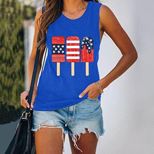 4 de julho Camisas Tampas de tanques para mulheres sem mangas u pescoço tshirt EUA bandeira estrelas listras tampe