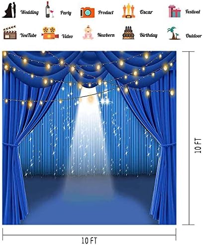 Phmojen Royal Blue Curtain Theatre Stage fotografia cenário de fundo azul claro Vinil Vinil 9x6ft Party Show Backgrody