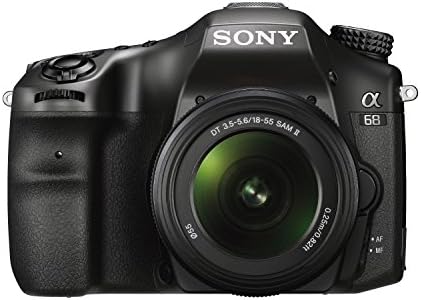 Câmera DSLR de espelho translúcido da Sony A68 com lente SAL18552